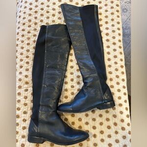 RAYE Tall Black Leather Boots With Elastic Panels Size 7